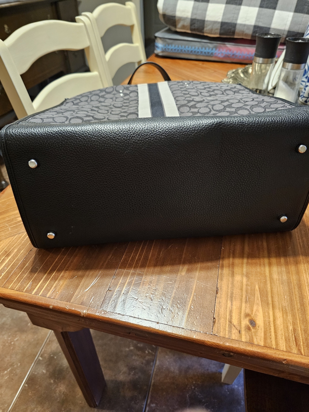Coach Women’s Signature Canvas Tote in Charcoal with Black Trim - Picture 4 of 7